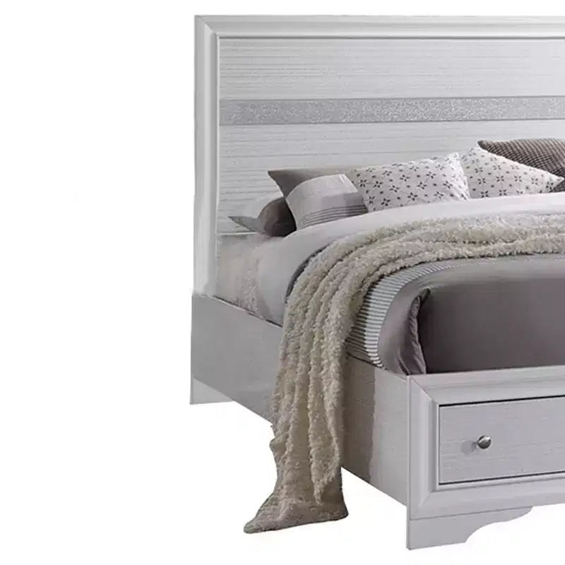 84" Queen Bed Naima Bed White: Contemporary Glossy Platform with Built-In Storage