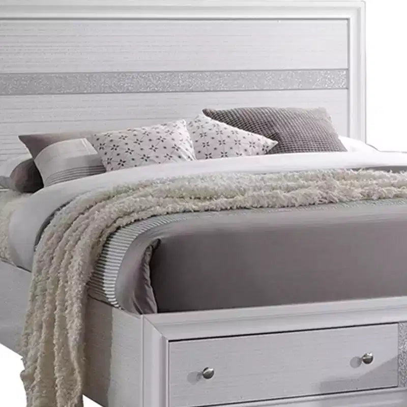 84" Queen Bed Naima Bed White: Contemporary Glossy Platform with Built-In Storage