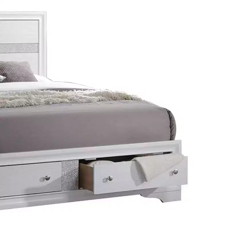 84" Queen Bed Naima Bed White: Contemporary Glossy Platform with Built-In Storage