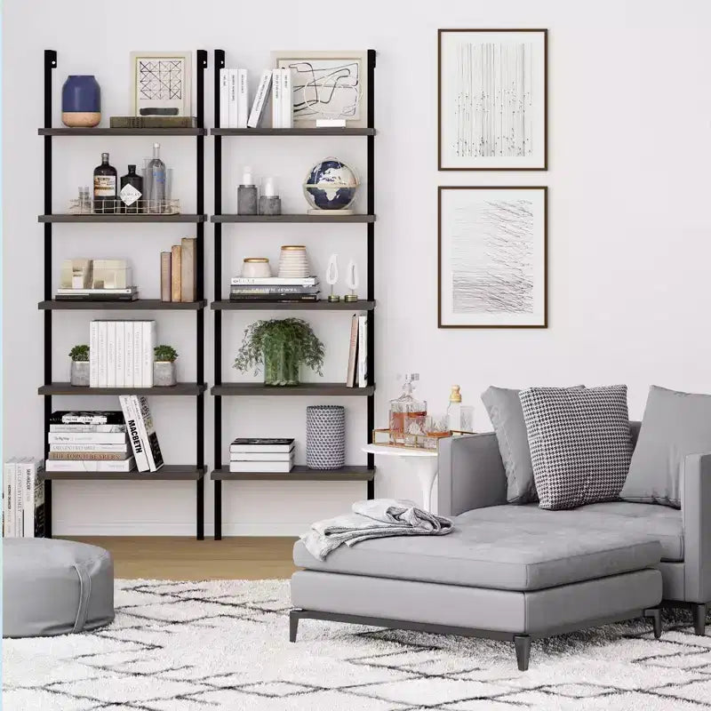 73 Theo 5 Tier Wood Wall Mount Ladder Bookshelf - Nathan James
