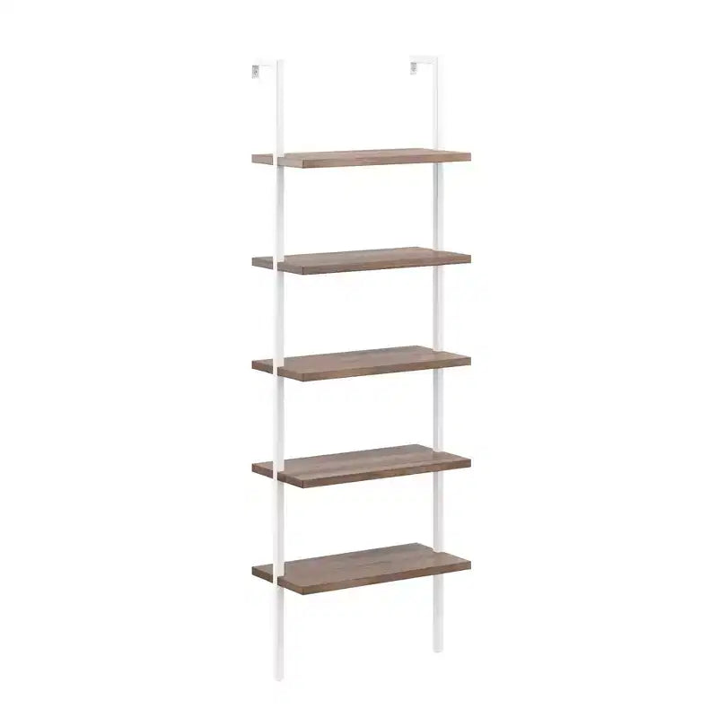 73" 5 Tier Wood Wall Mount Ladder Bookshelf