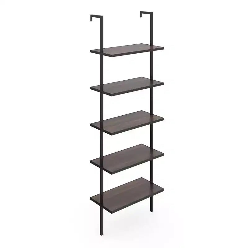 73" 5 Tier Wood Wall Mount Ladder Bookshelf