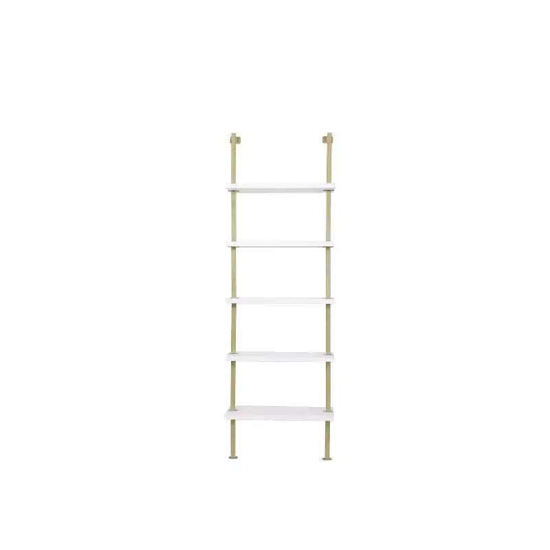 73" 5 Tier Wood Wall Mount Ladder Bookshelf