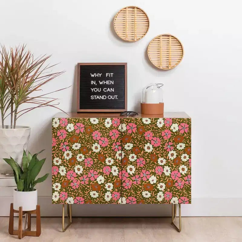 Schatzi Brown Jirra Floral Olive Walnut Credenza - Deny Designs