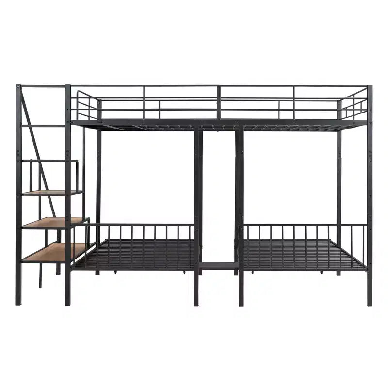 Full over Twin-Twin Triple Bunk Bed with Drawers and Staircase - ModernLuxe
