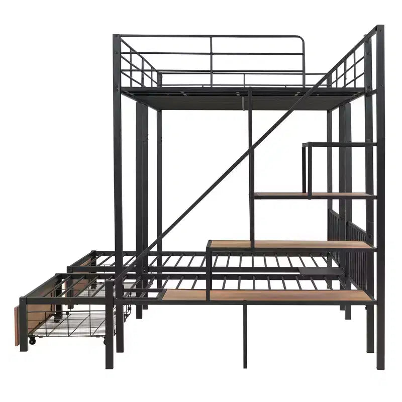 Full over Twin-Twin Triple Bunk Bed with Drawers and Staircase - ModernLuxe