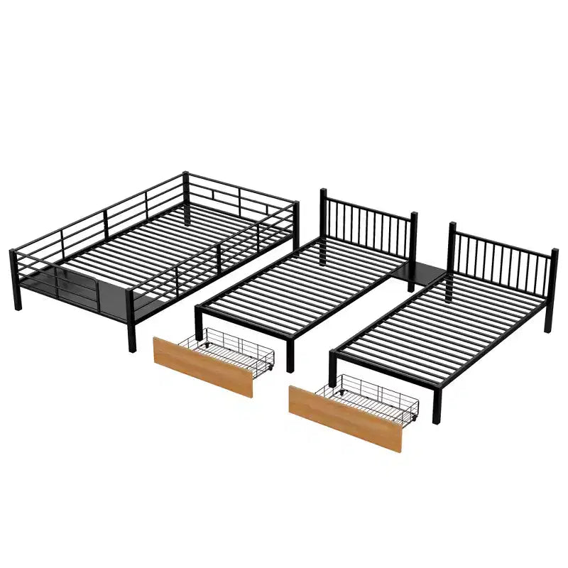 Full over Twin-Twin Triple Bunk Bed with Drawers and Staircase - ModernLuxe