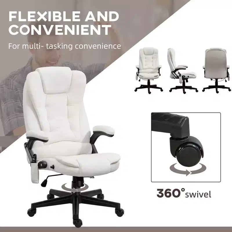 6 Point Vibrating Massage Office Chair with Heat, Velvet High Back Executive Chair with Reclining Backrest, Armrests