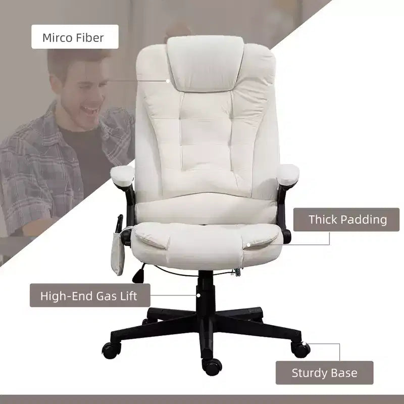 6 Point Vibrating Massage Office Chair with Heat, Velvet High Back Executive Chair with Reclining Backrest, Armrests