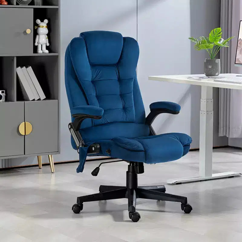 6 Point Vibrating Massage Office Chair with Heat, Velvet High Back Executive Chair with Reclining Backrest, Armrests