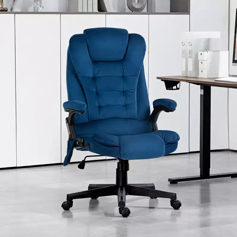6 Point Vibrating Massage Office Chair with Heat, Velvet High Back Executive Chair with Reclining Backrest, Armrests