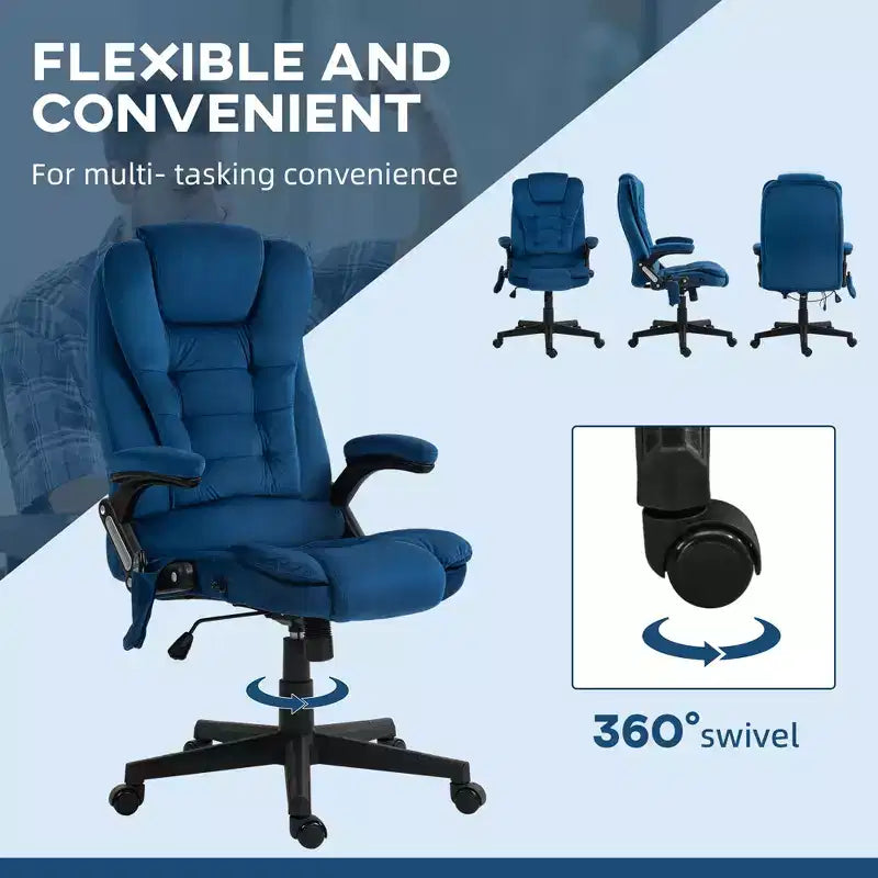 6 Point Vibrating Massage Office Chair with Heat, Velvet High Back Executive Chair with Reclining Backrest, Armrests