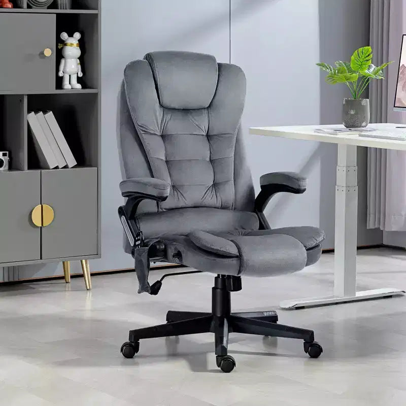 6 Point Vibrating Massage Office Chair with Heat, Velvet High Back Executive Chair with Reclining Backrest, Armrests