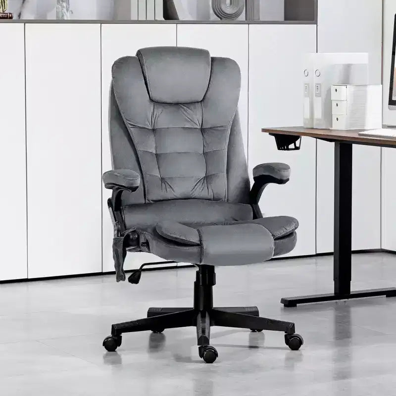 6 Point Vibrating Massage Office Chair with Heat, Velvet High Back Executive Chair with Reclining Backrest, Armrests