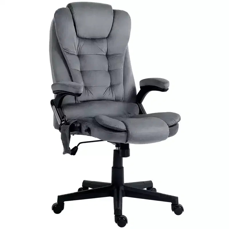 6 Point Vibrating Massage Office Chair with Heat, Velvet High Back Executive Chair with Reclining Backrest, Armrests