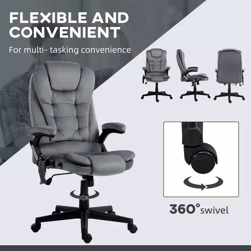 6 Point Vibrating Massage Office Chair with Heat, Velvet High Back Executive Chair with Reclining Backrest, Armrests