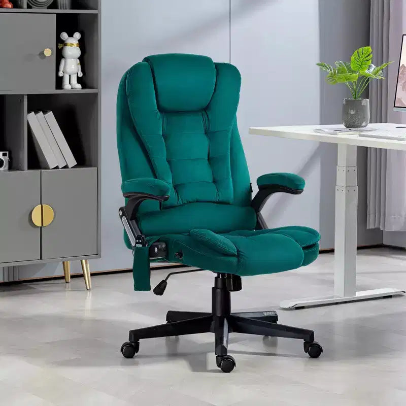 6 Point Vibrating Massage Office Chair with Heat, Velvet High Back Executive Chair with Reclining Backrest, Armrests