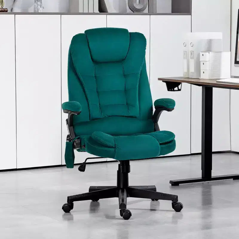 6 Point Vibrating Massage Office Chair with Heat, Velvet High Back Executive Chair with Reclining Backrest, Armrests