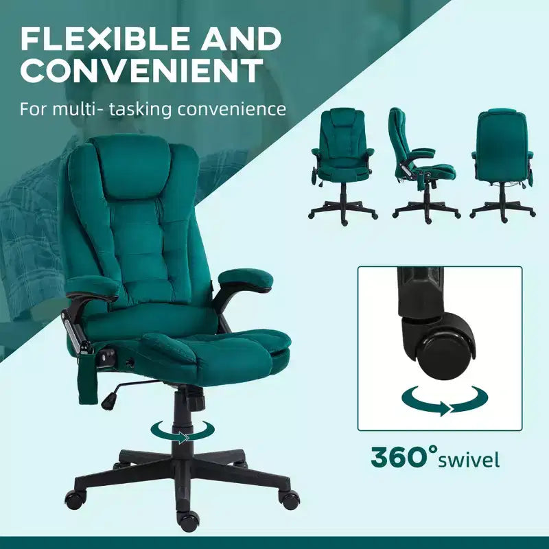 6 Point Vibrating Massage Office Chair with Heat, Velvet High Back Executive Chair with Reclining Backrest, Armrests
