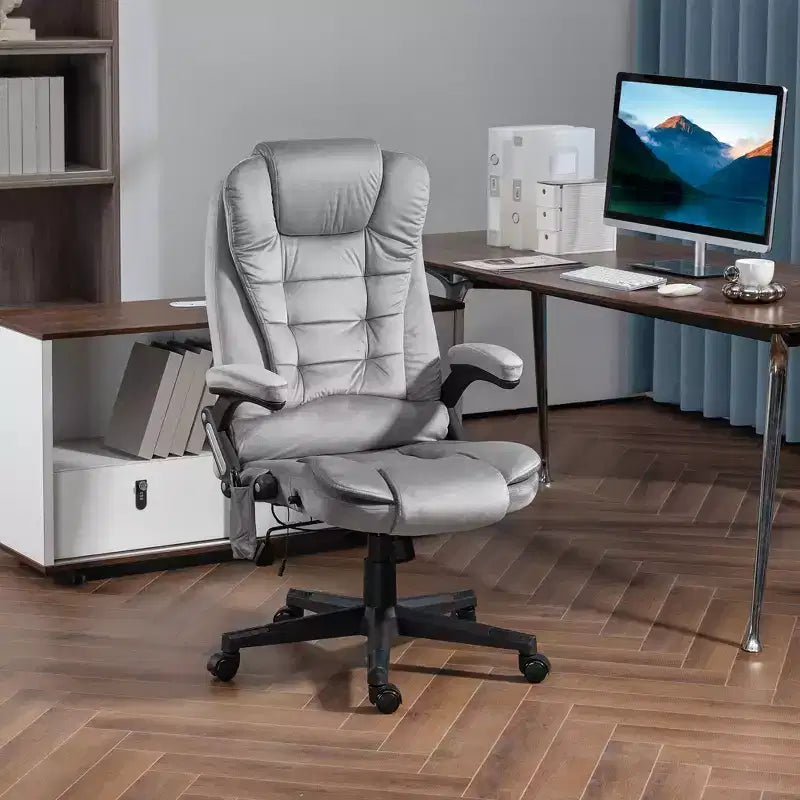 6 Point Vibrating Massage Office Chair with Heat, Velvet High Back Executive Chair with Reclining Backrest, Armrests