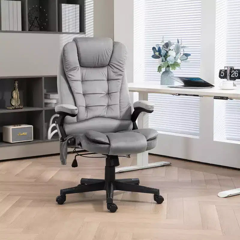 6 Point Vibrating Massage Office Chair with Heat, Velvet High Back Executive Chair with Reclining Backrest, Armrests