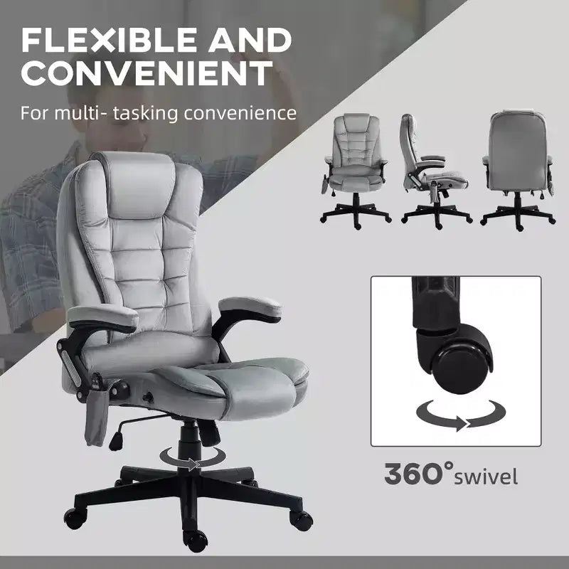 6 Point Vibrating Massage Office Chair with Heat, Velvet High Back Executive Chair with Reclining Backrest, Armrests
