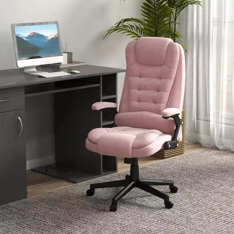 6 Point Vibrating Massage Office Chair with Heat, Velvet High Back Executive Chair with Reclining Backrest, Armrests
