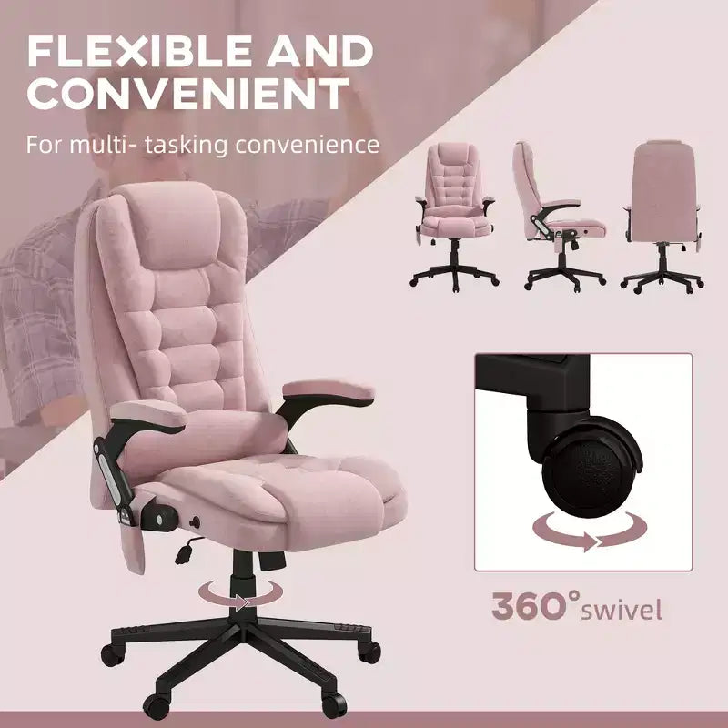 6 Point Vibrating Massage Office Chair with Heat, Velvet High Back Executive Chair with Reclining Backrest, Armrests