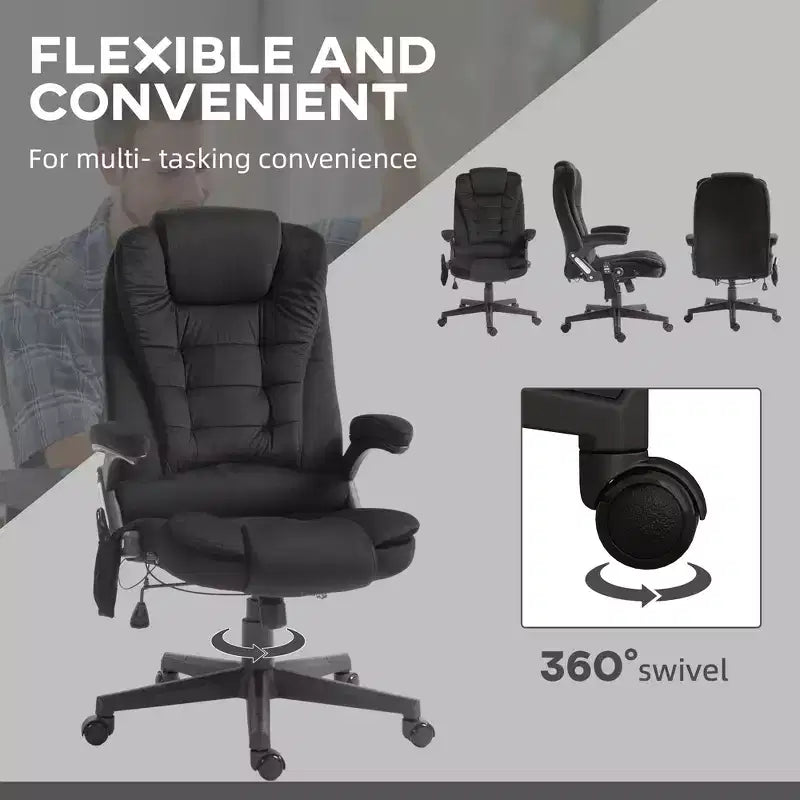6 Point Vibrating Massage Office Chair with Heat, Velvet High Back Executive Chair with Reclining Backrest, Armrests