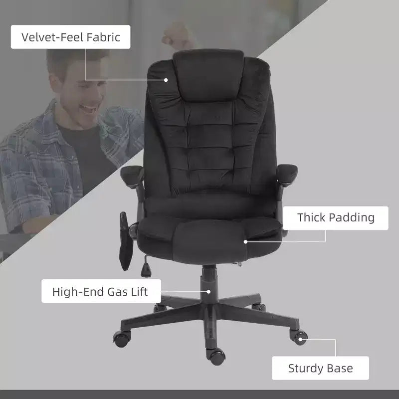 6 Point Vibrating Massage Office Chair with Heat, Velvet High Back Executive Chair with Reclining Backrest, Armrests