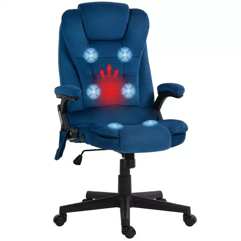 6 Point Vibrating Massage Office Chair with Heat, Velvet High Back Executive Chair with Reclining Backrest, Armrests