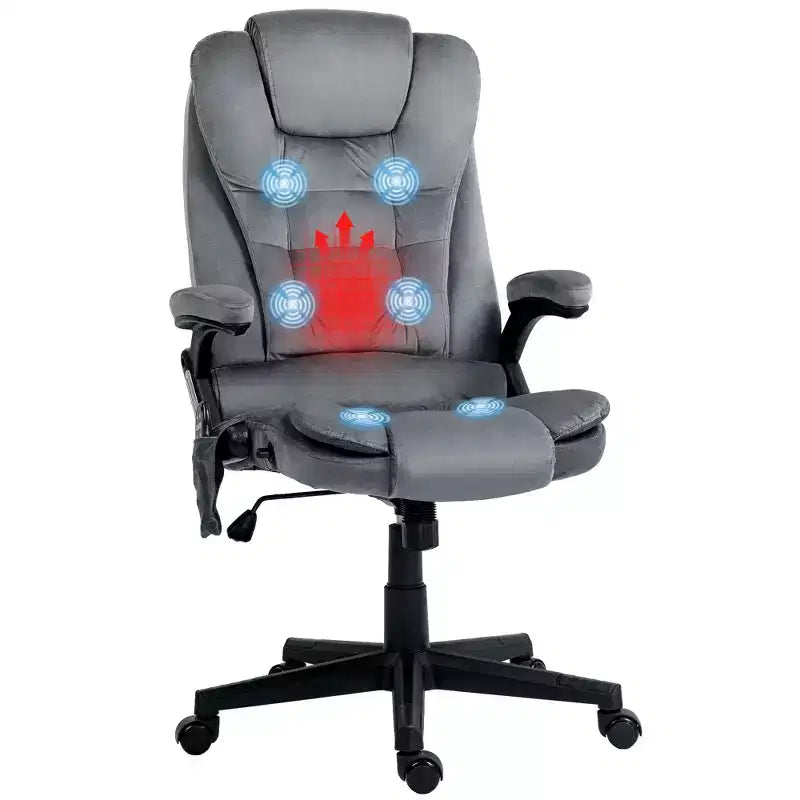 6 Point Vibrating Massage Office Chair with Heat, Velvet High Back Executive Chair with Reclining Backrest, Armrests
