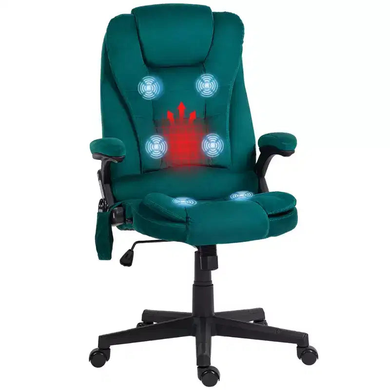 6 Point Vibrating Massage Office Chair with Heat, Velvet High Back Executive Chair with Reclining Backrest, Armrests