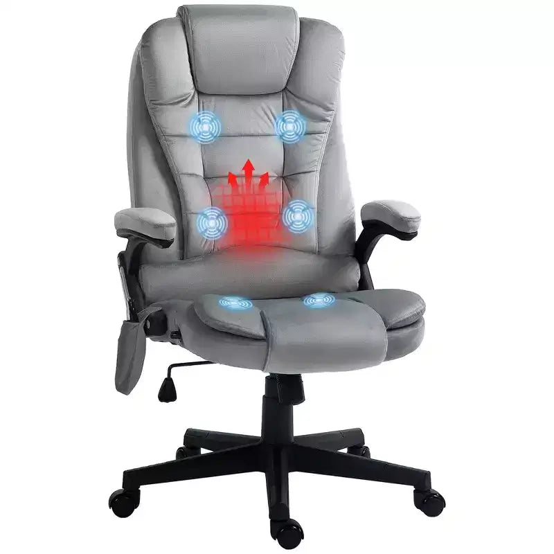 6 Point Vibrating Massage Office Chair with Heat, Velvet High Back Executive Chair with Reclining Backrest, Armrests