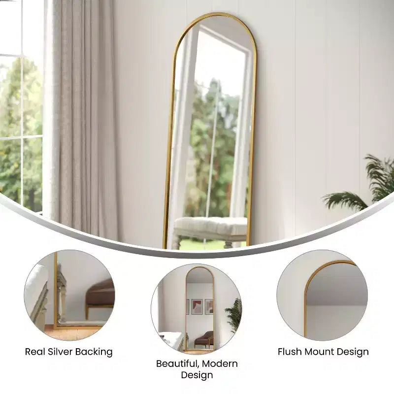 Merrick Lane Arched Metal Framed Wall Mirror for Entryways, Dining Rooms, and Living Rooms