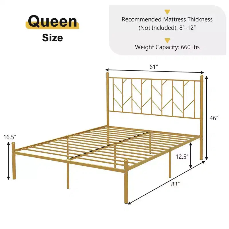 Full/Queen/Twin Size Metal Platform Bed Frame Vintage Headboard Mattress Foundation Gold