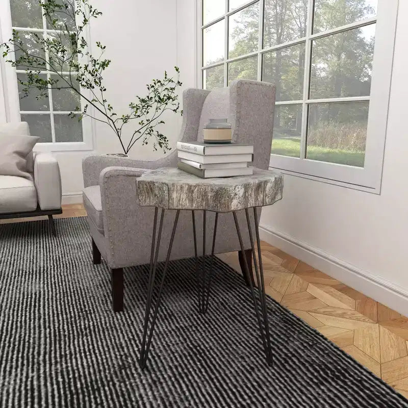 Modern Polystone and Metal Accent Table