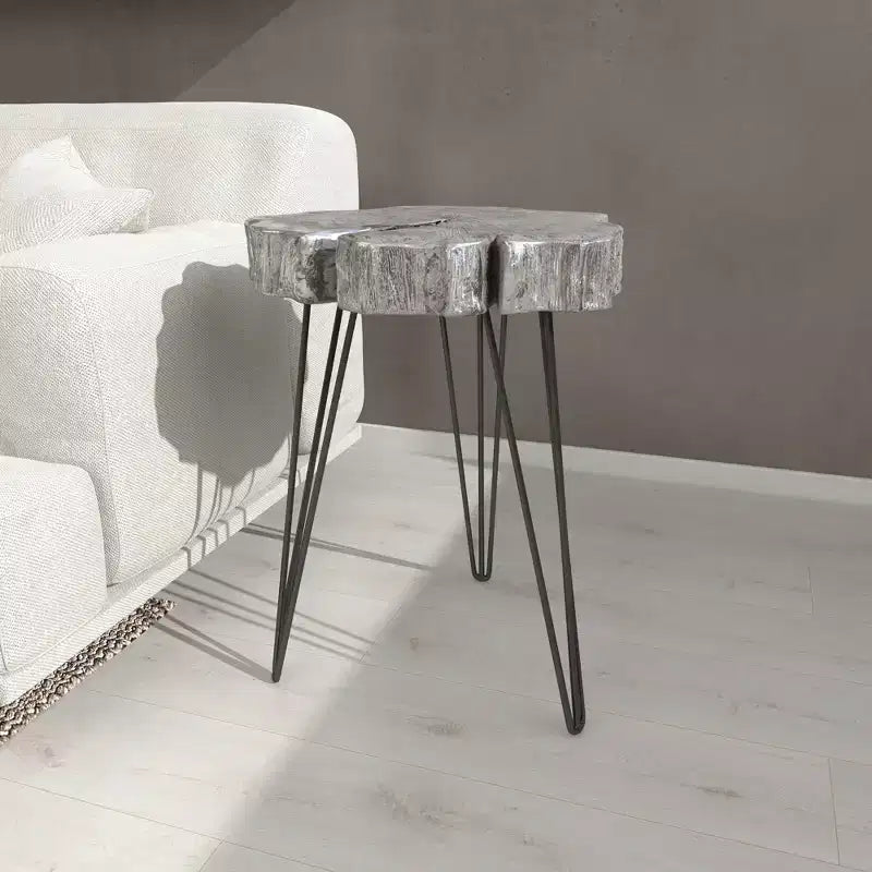 Modern Polystone and Metal Accent Table
