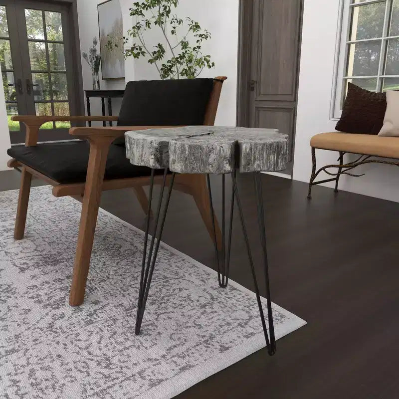 Modern Polystone and Metal Accent Table