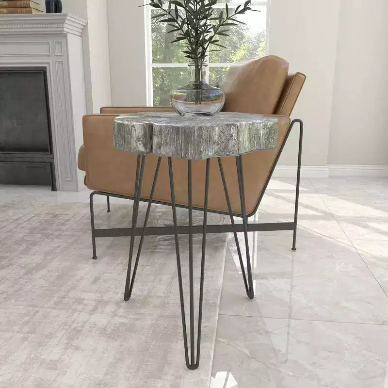 Modern Polystone and Metal Accent Table