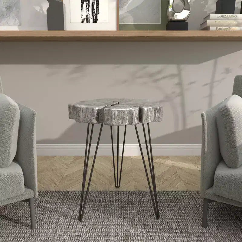 Modern Polystone and Metal Accent Table