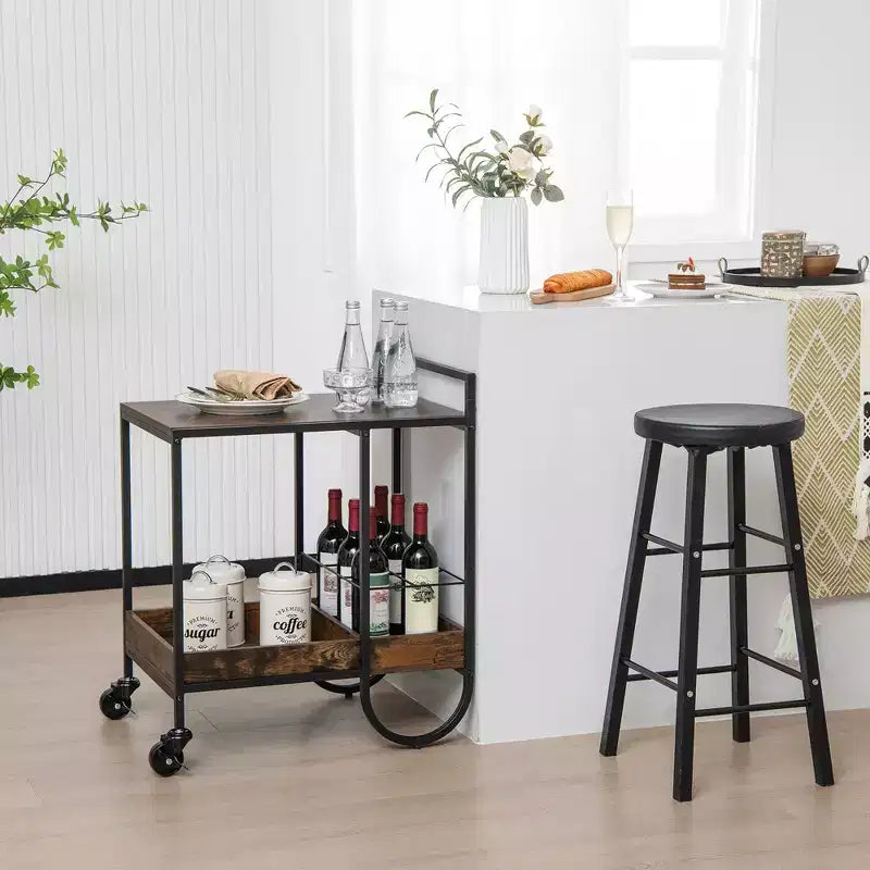 Industrial Bar Cart Rolling Buffet Serving Cart with Removable Metal Wire Rack