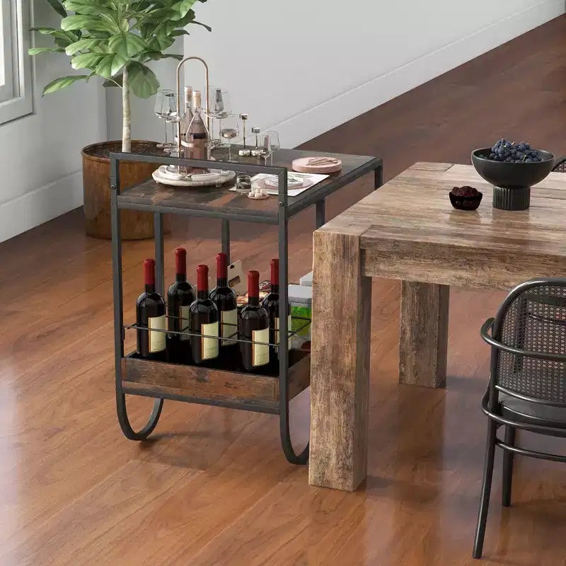 Industrial Bar Cart Rolling Buffet Serving Cart with Removable Metal Wire Rack