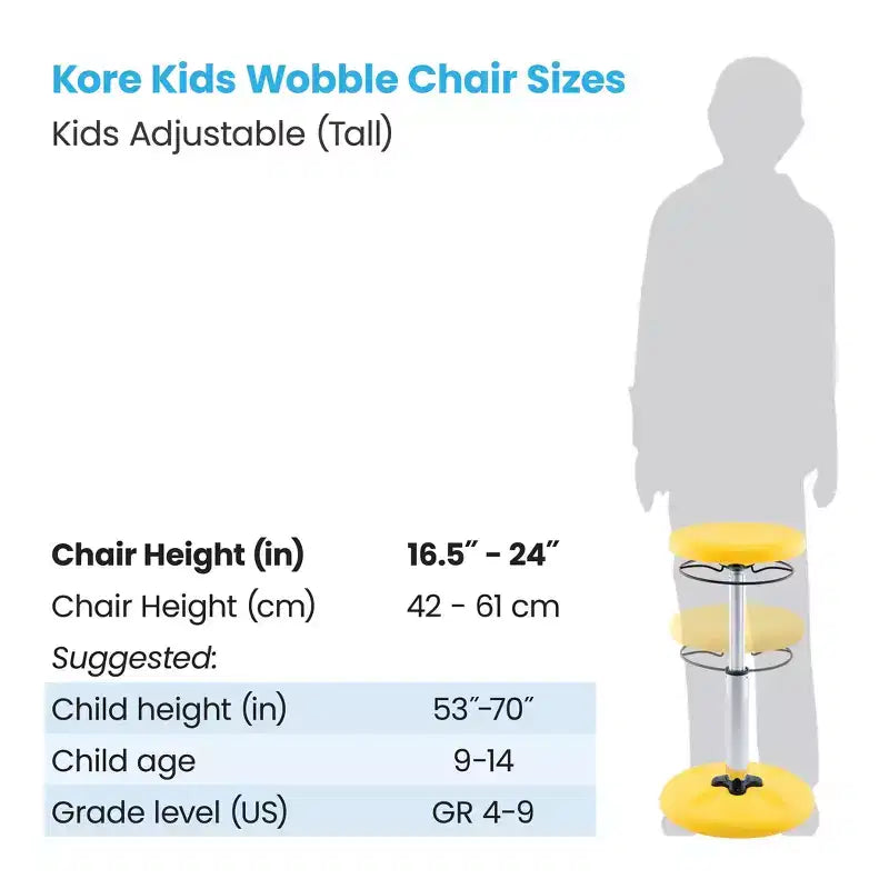 Kids Adjustable Tall Wobble Chair 16.5"-24", Yellow