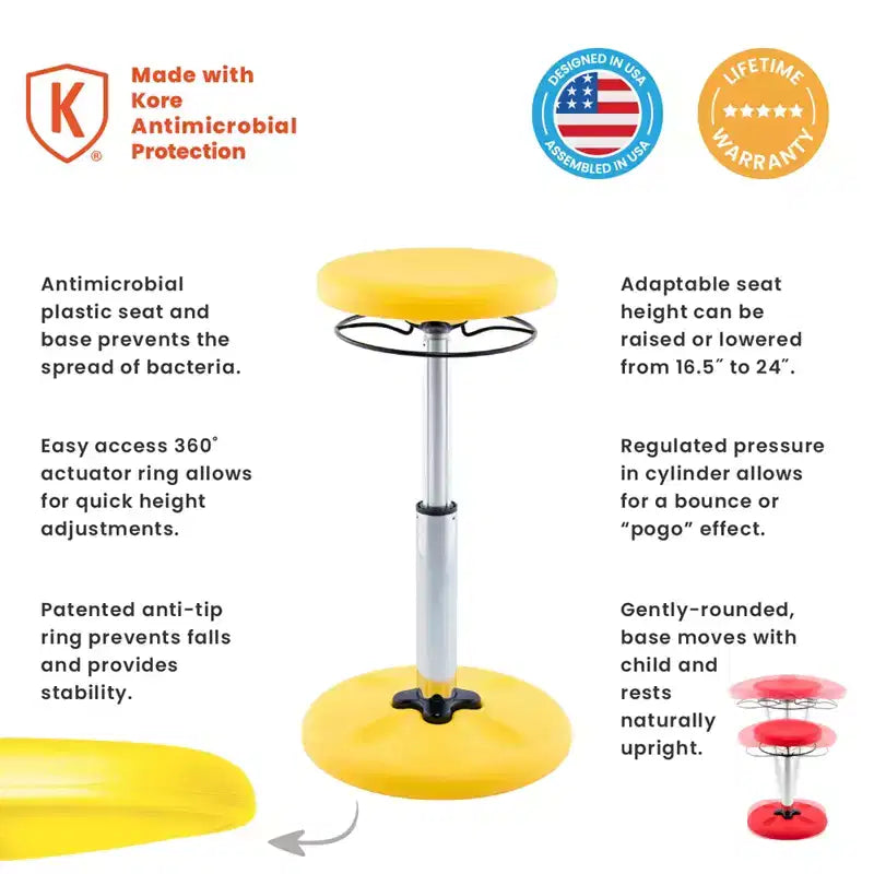 Kids Adjustable Tall Wobble Chair 16.5"-24", Yellow