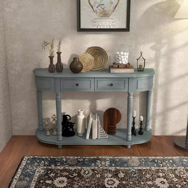 52" Long Sofa Table with 2 Drawers & Open Shelf Retro Console Table with Storage
