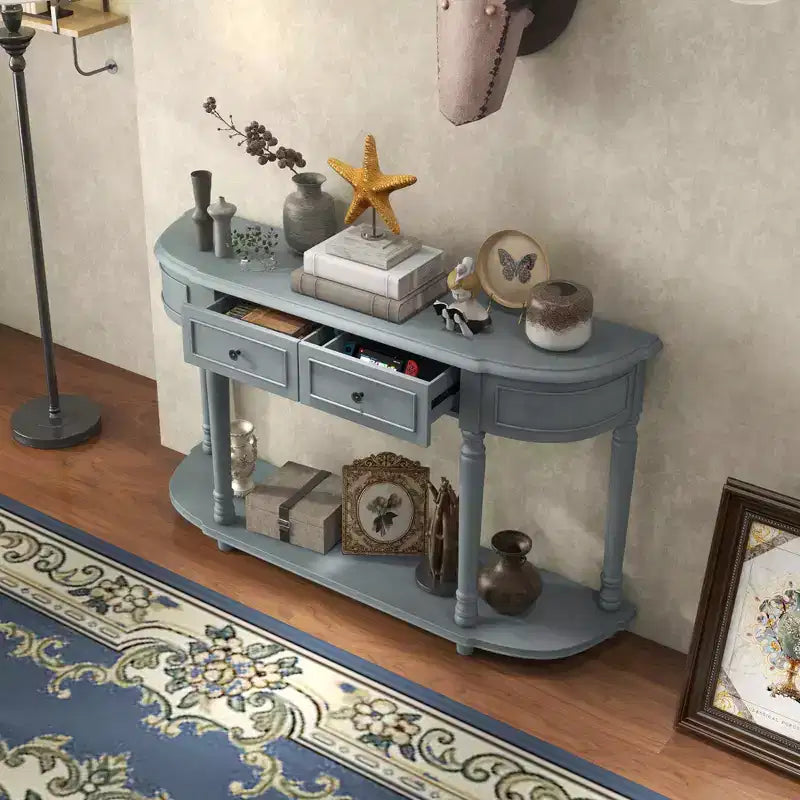 52" Long Sofa Table with 2 Drawers & Open Shelf Retro Console Table with Storage