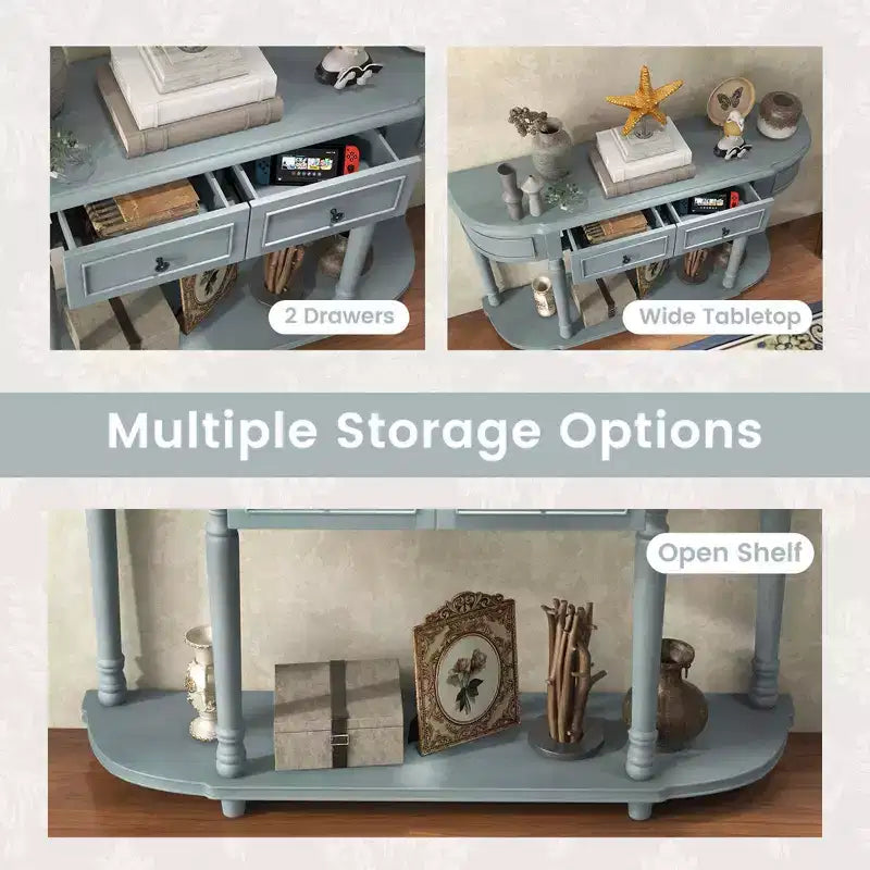 52" Long Sofa Table with 2 Drawers & Open Shelf Retro Console Table with Storage