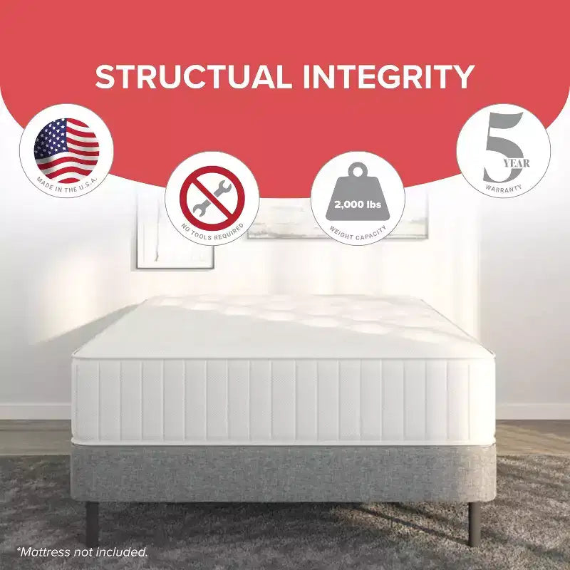 Hollywood Bed Frame Emerge Foldable Mattress Foundation with Attachable Legs Black