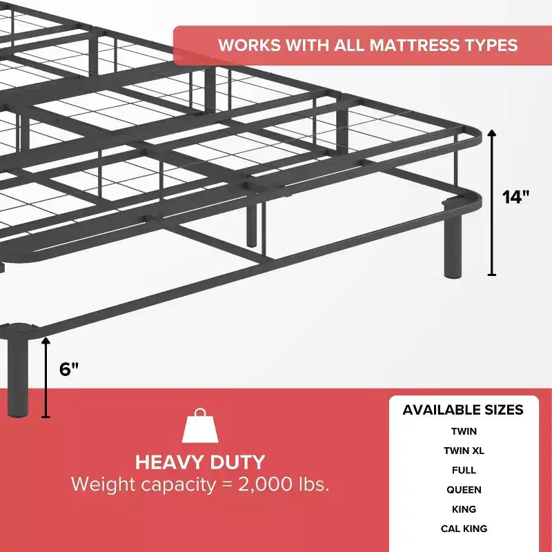 Hollywood Bed Frame Emerge Foldable Mattress Foundation with Attachable Legs Black